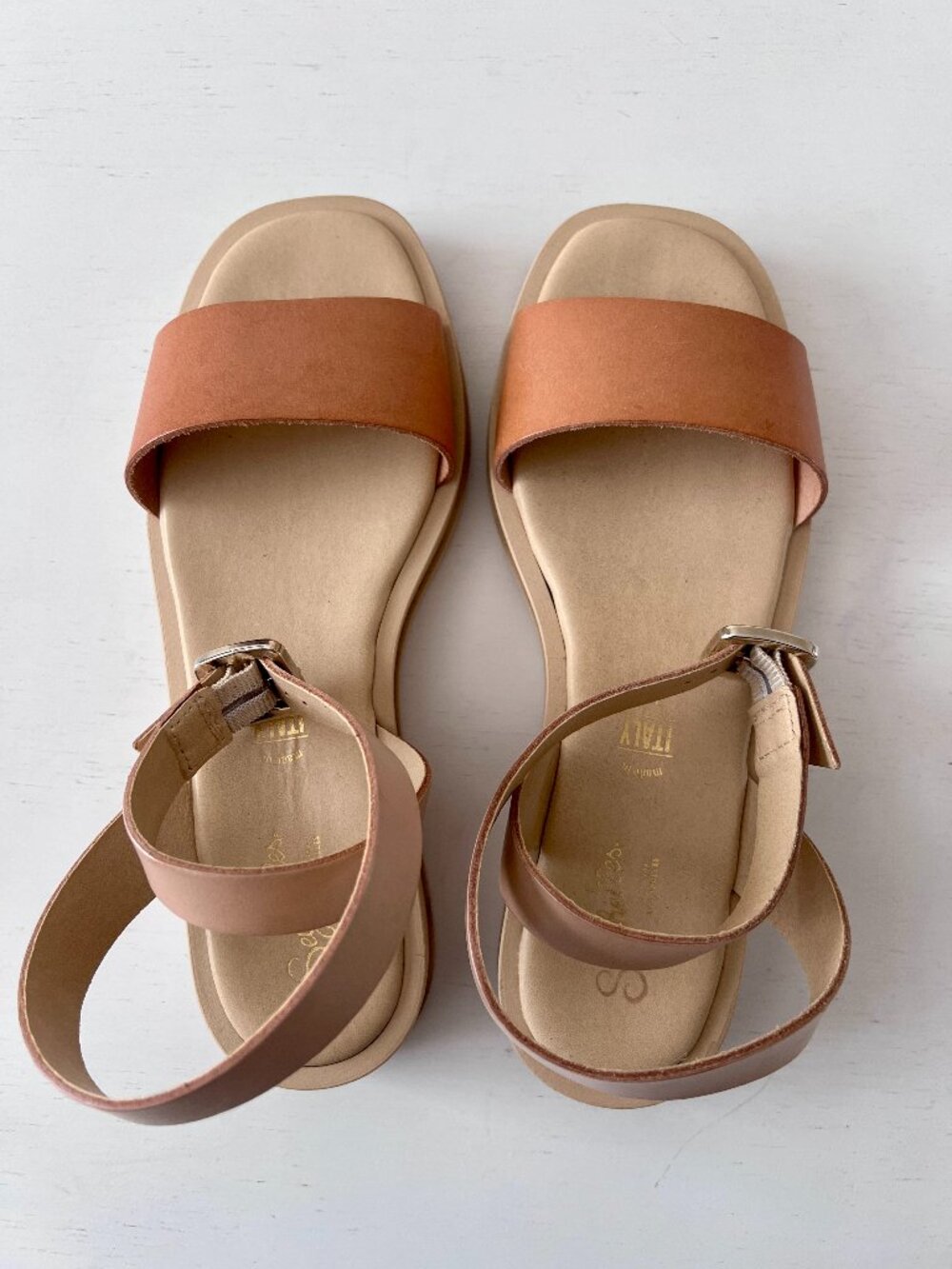 Seychelles Tan Leather Ankle Strap Sandals - Made in Italy - Size 6.5